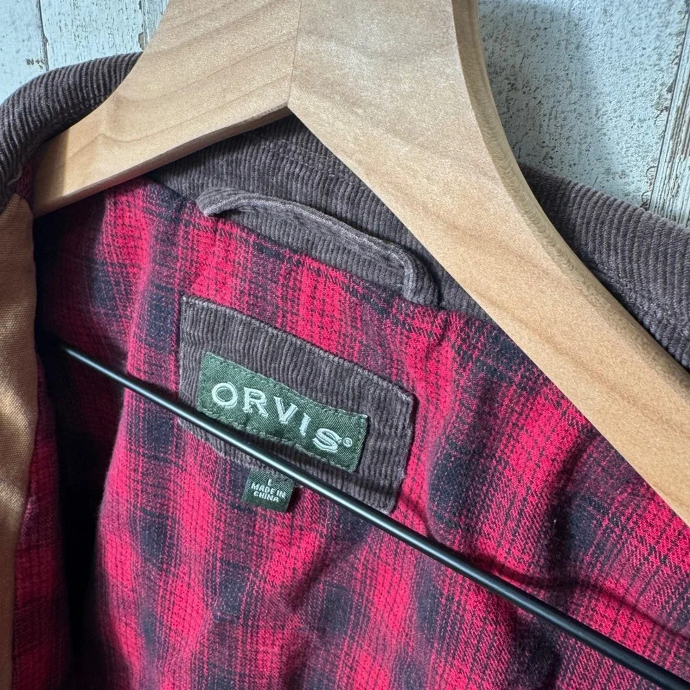 Vintage Orvis Chore Barn Utility Jacket‎ Corduroy Collar Flannel Lining Mens L